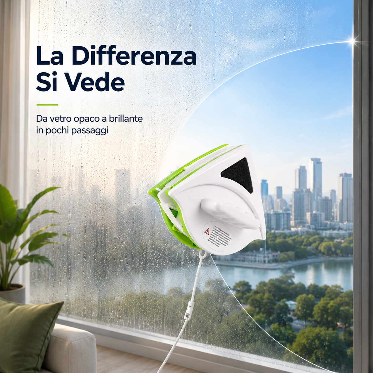 VetroLuce™ — Lavavetri Elettrico Aspiragocce per Vetri, Specchi e Box Doccia
