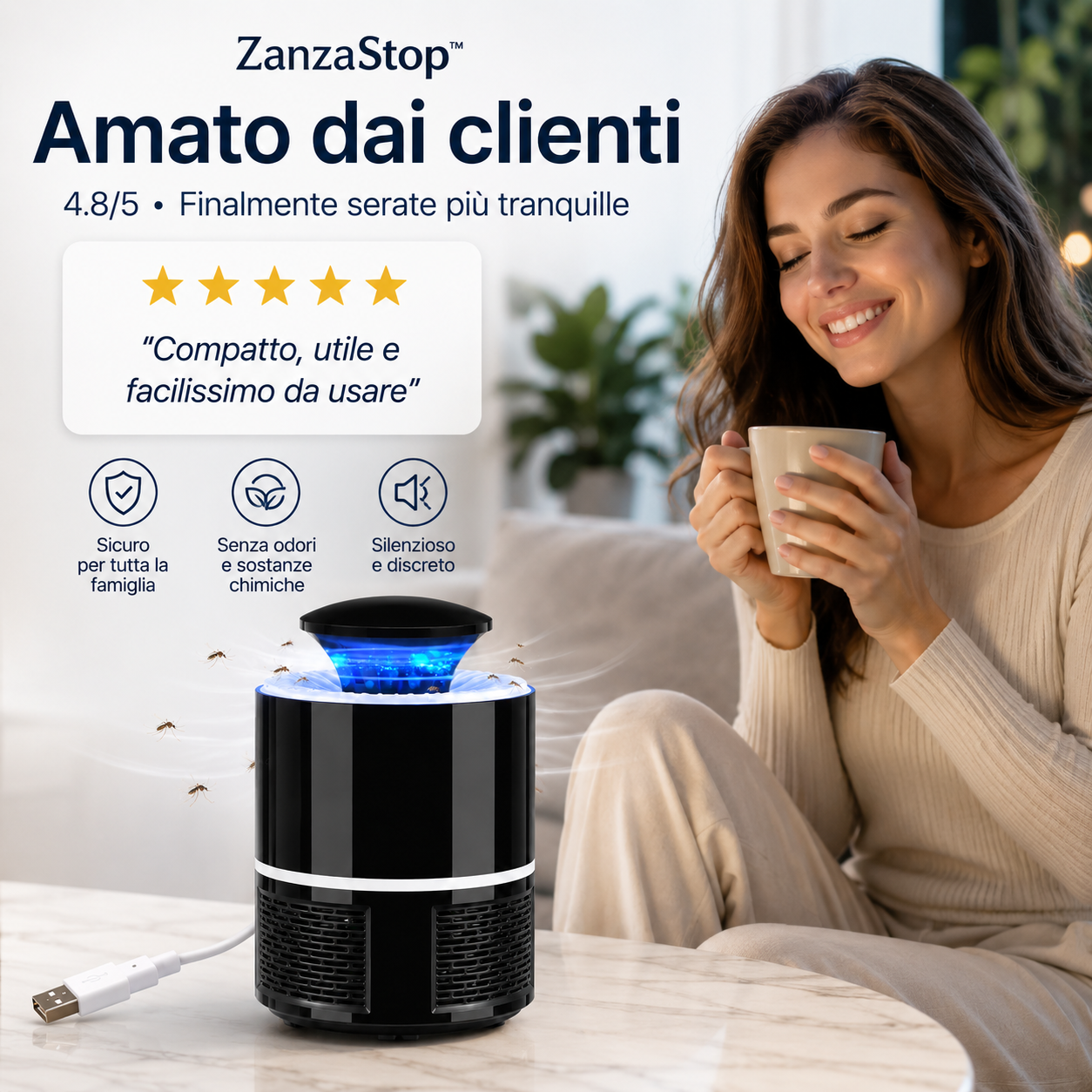 ZanzaStop™ — Dispositivo Anti-Zanzare 3 in 1 Ricaricabile