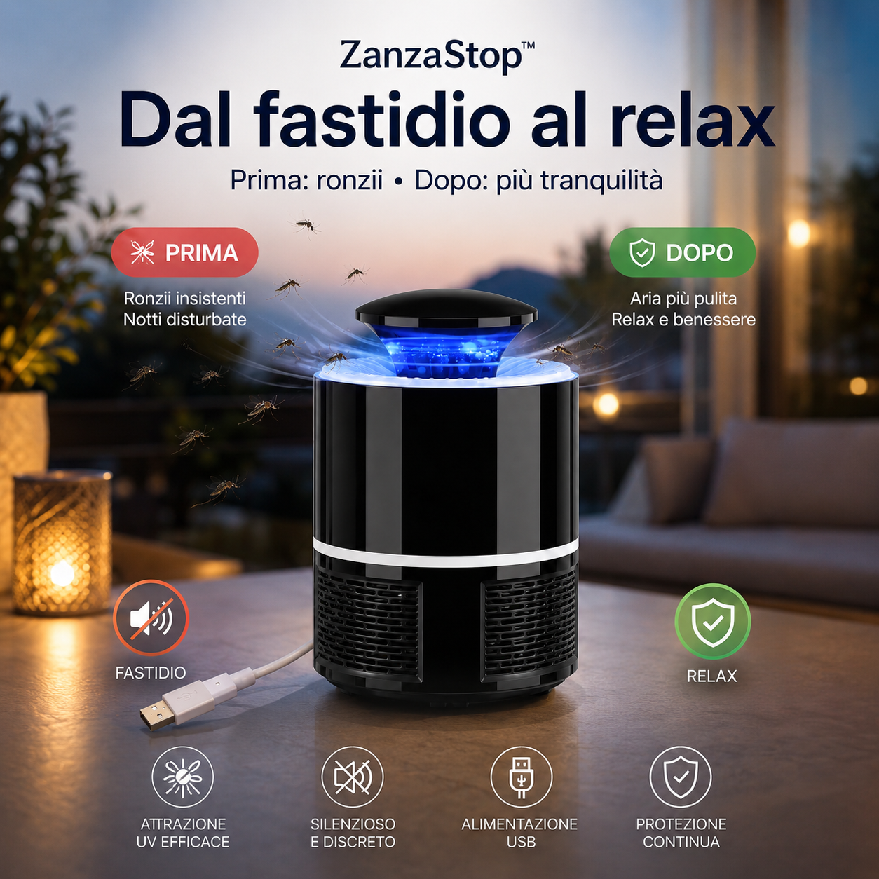 ZanzaStop™ — Dispositivo Anti-Zanzare 3 in 1 Ricaricabile