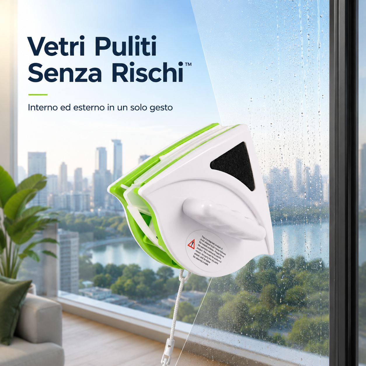VetroLuce™ — Lavavetri Elettrico Aspiragocce per Vetri, Specchi e Box Doccia