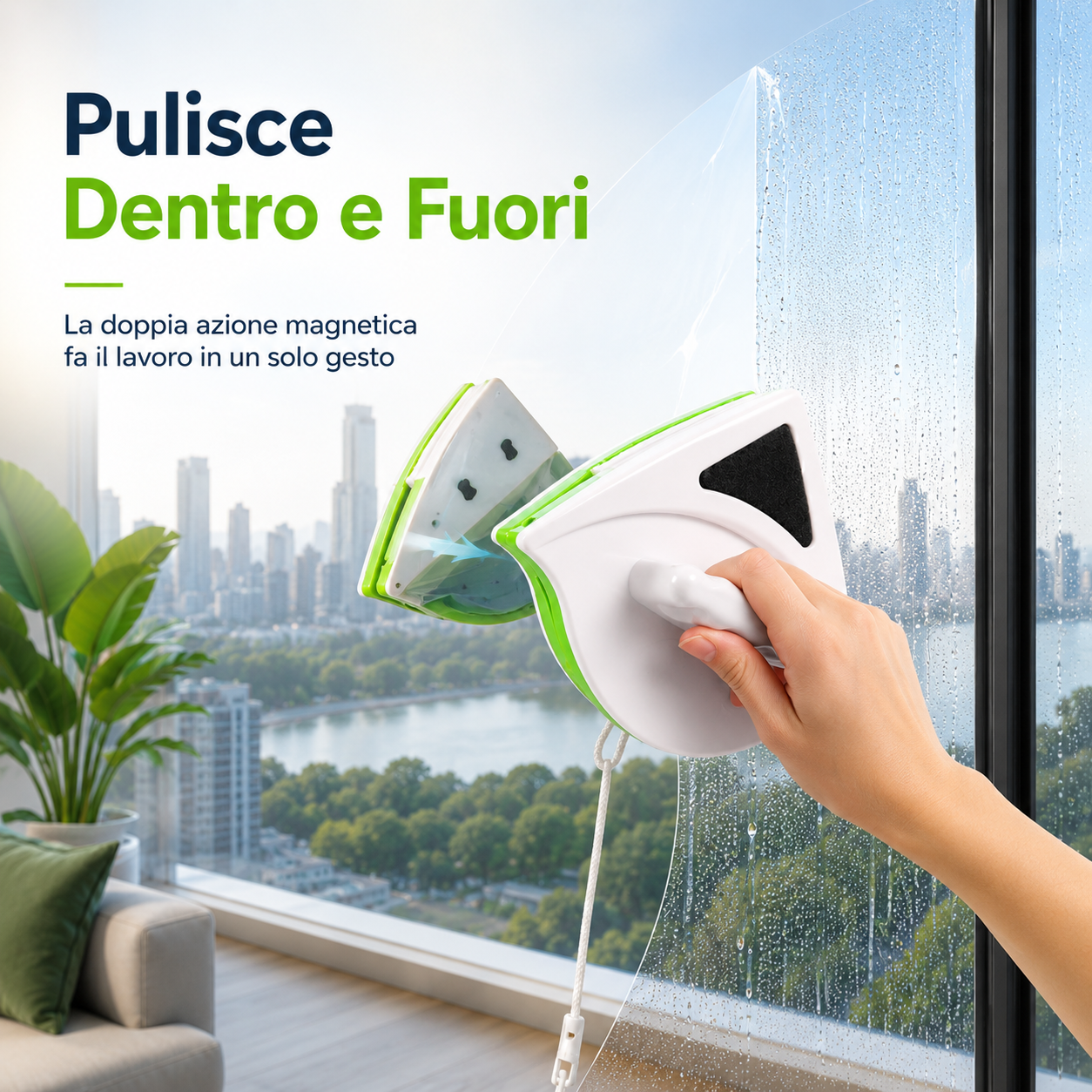 VetroLuce™ — Lavavetri Elettrico Aspiragocce per Vetri, Specchi e Box Doccia