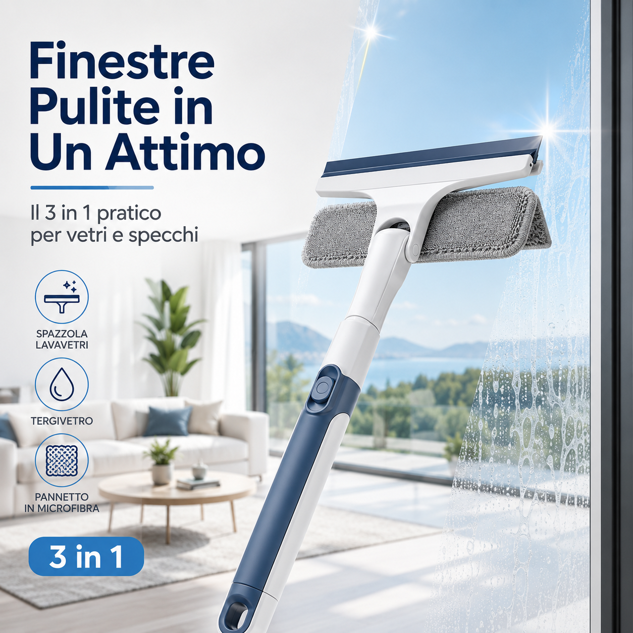 Strumento per la Pulizia delle Finestre 3 in 1