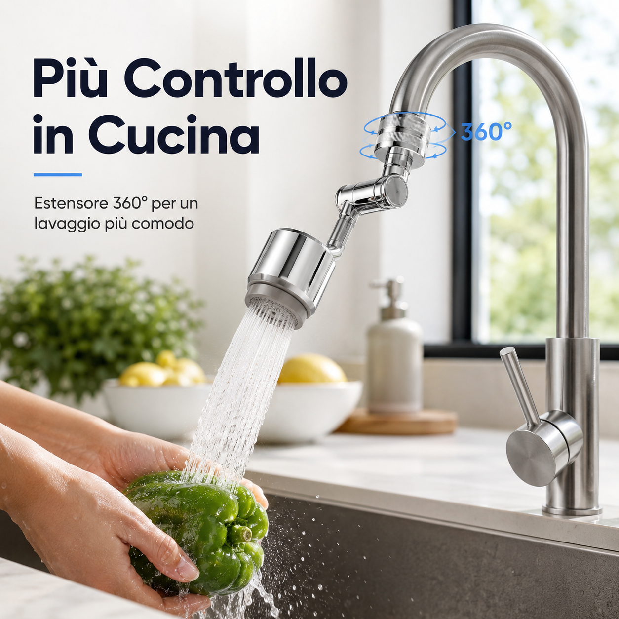 Rubinetto Cucina Estensore 360° Regolabile con Elica Rimovibile